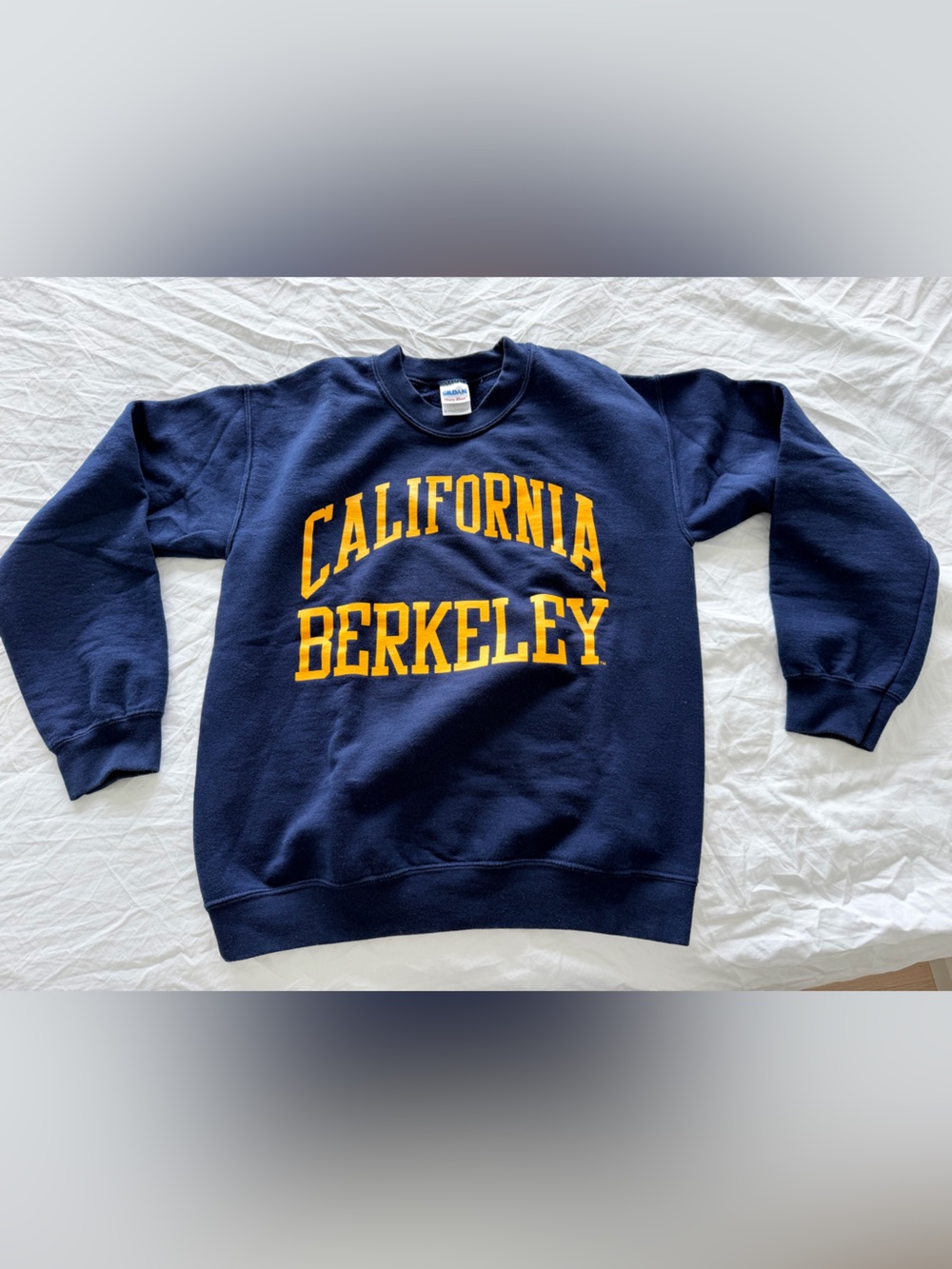Gildan Navy Crewneck Sweatshirt with Gold "California Berkeley" Text